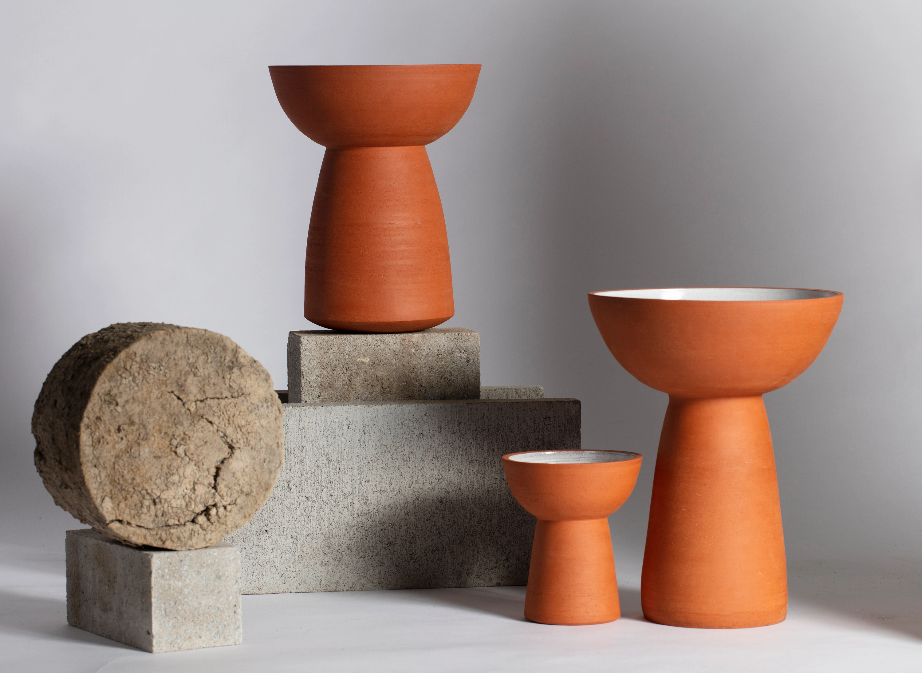 Groundwork #2, 2019. Featuring Peter Milligan, Rest Collection I (275x225x225mm), IV (155x135x135mm) & V (310x245x245mm), terracotta clay.