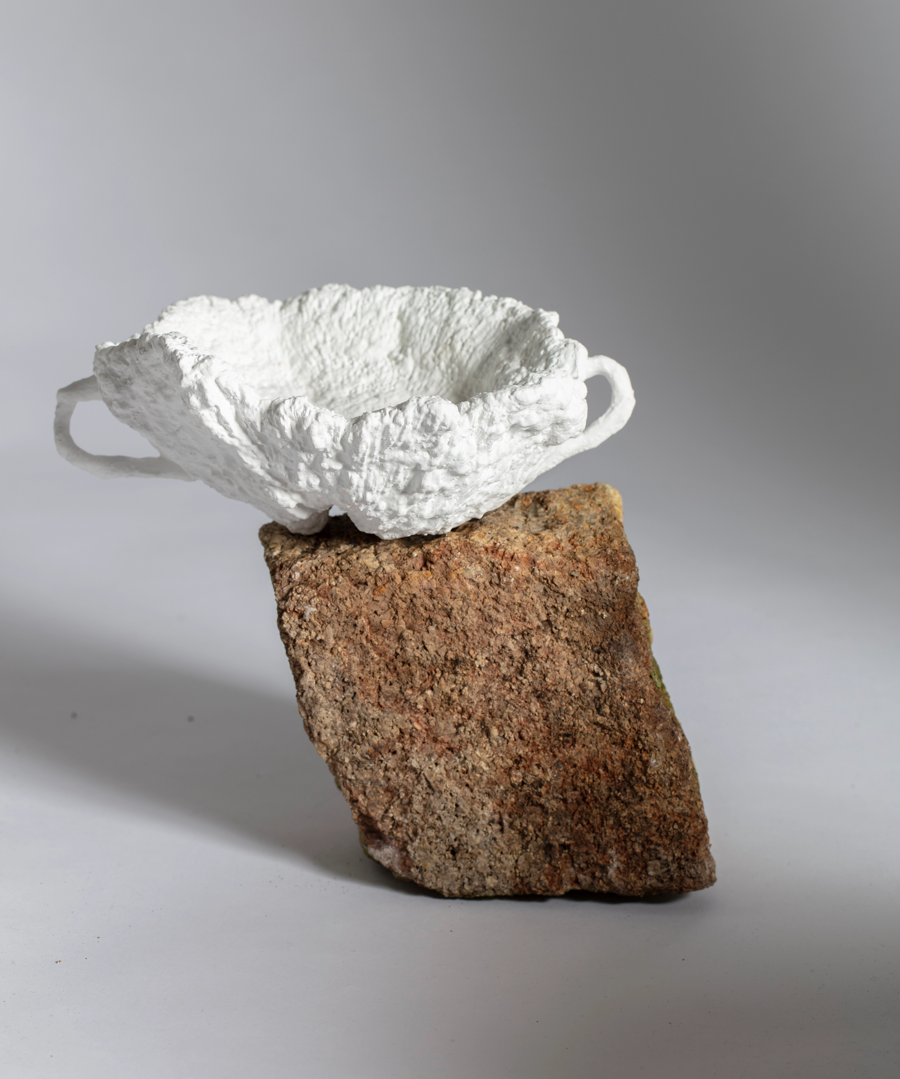 Groundwork #5, 2019. Featuring Jae Criddle, Lumpy Dish (105x250x170mm), rock, wire, paper, glue, plaster, acrylic.