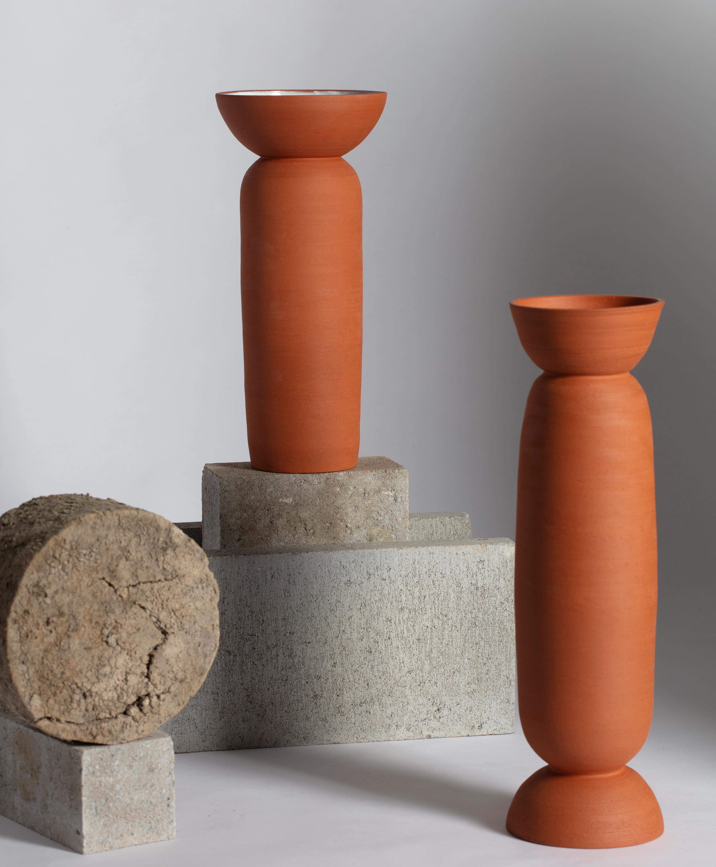 Groundwork #7, 2019. Featuring Peter Milligan, Rest Collection II (370x165x165mm), Rest Collection III (460x140x140mm), terracotta clay.