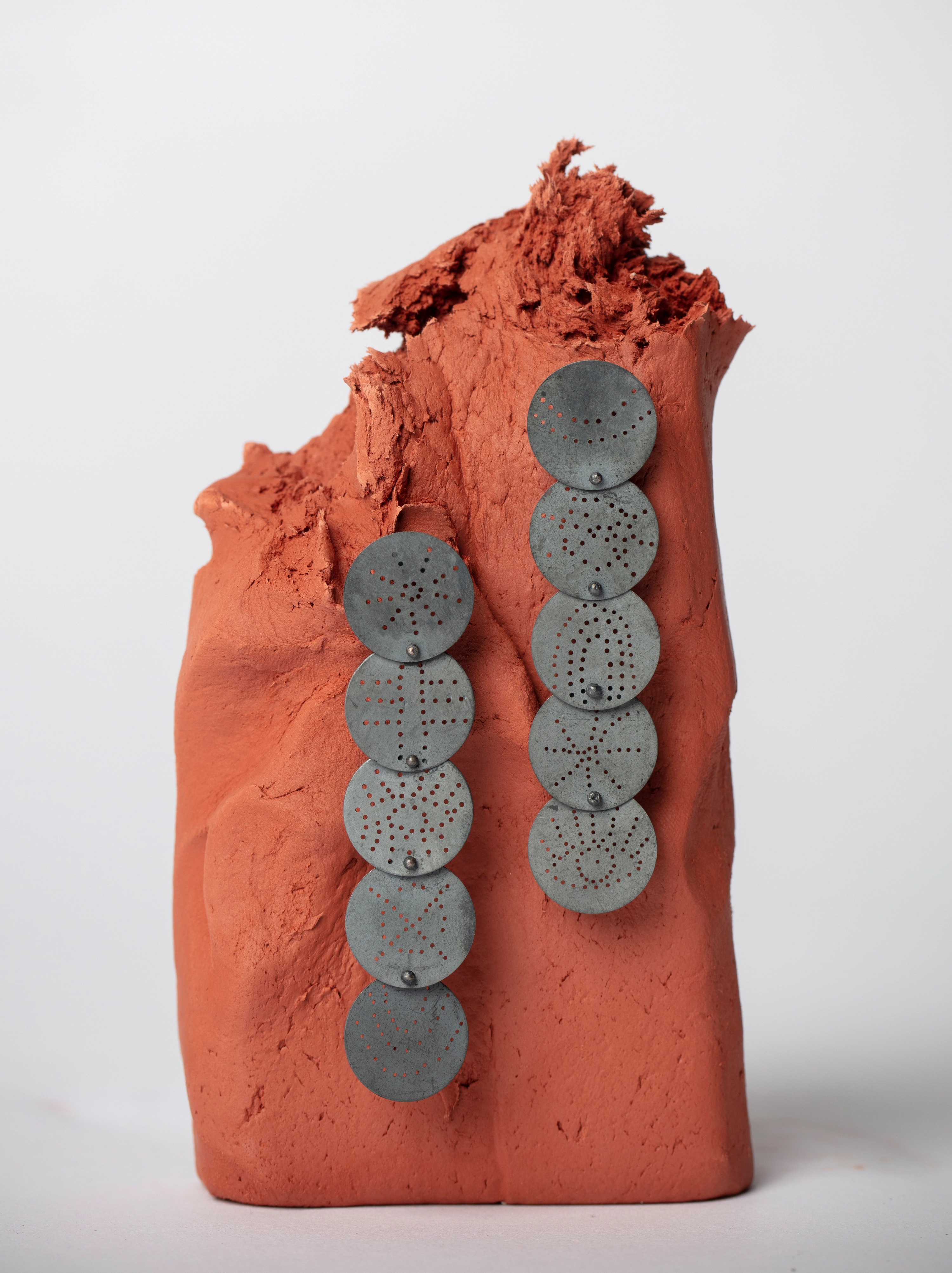 Groundwork #10, 2019. Featuring Rose Megirian, Perforated Discs (70x120x0.3mm), oxidised sterling silver.