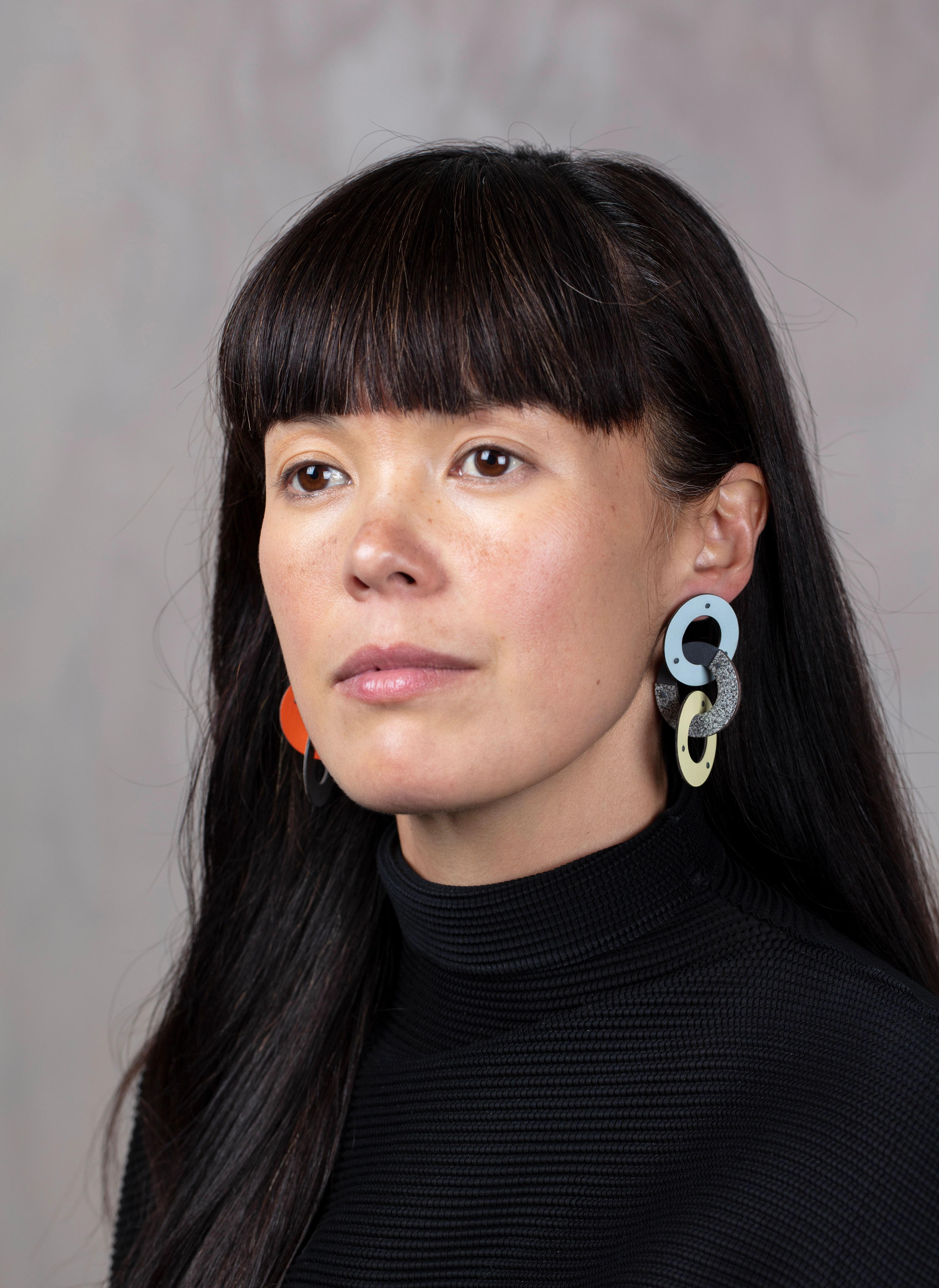 Groundwork #13, 2019. Featuring Rose Megirian, Chain Link Earrings (60x32x1mm), oxidised sterling silver, repurposed laminate.