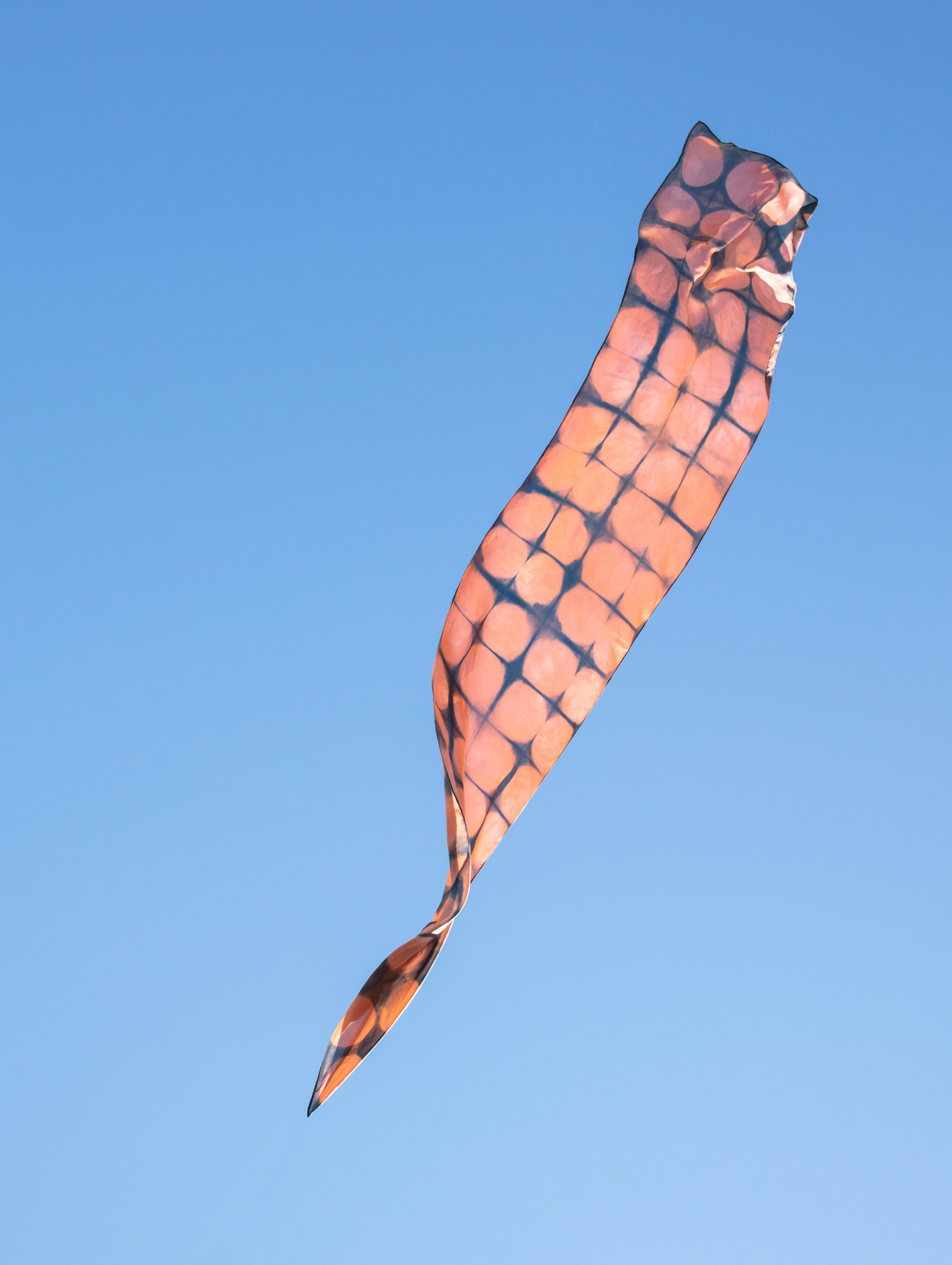 Groundwork #14, 2019. Featuring Kate Weedon-Jones, Shibori Silk Scarf (182x1080mm), Itajime clamp-resist shibori, acid milling dyes on silk habotai.